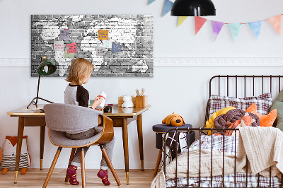 Memobord van glas met print inclusief neodymium magneten Wereldkaart met fotolocaties