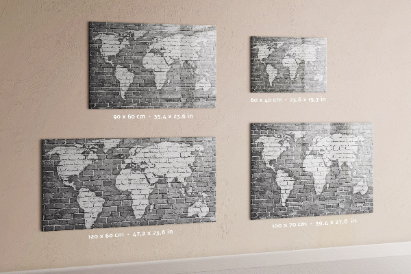 Memobord van glas met print inclusief neodymium magneten Wereldkaart met fotolocaties