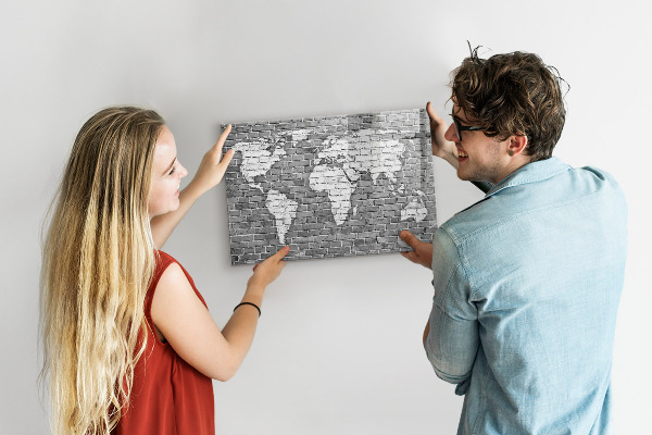 Memobord van glas met print inclusief neodymium magneten Wereldkaart met fotolocaties