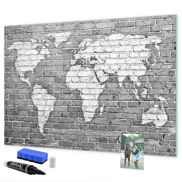Memobord van glas met print inclusief neodymium magneten Wereldkaart met fotolocaties