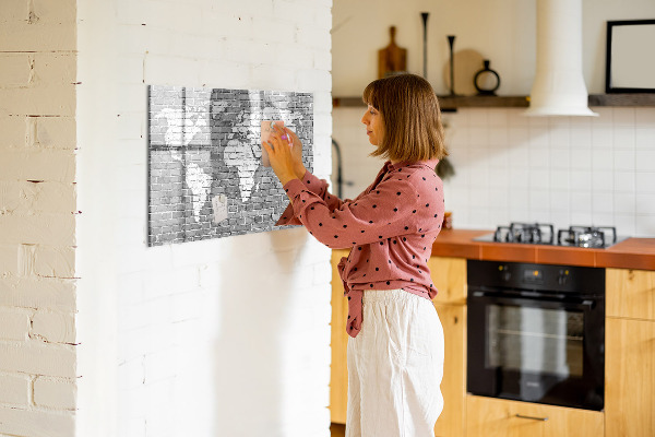 Memobord van glas met print inclusief neodymium magneten Wereldkaart met fotolocaties