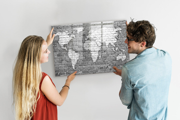 Memobord van glas met print inclusief neodymium magneten Wereldkaart met fotolocaties