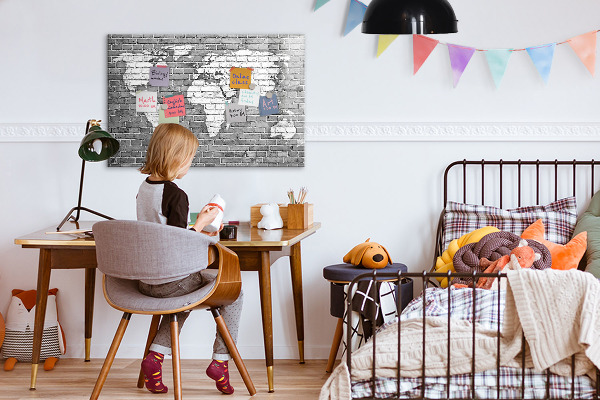 Memobord van glas met print inclusief neodymium magneten Wereldkaart met fotolocaties