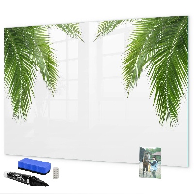 Decoratief glazen wandbord beschrijfbaar en magnetisch Fotobord met een palmmotief