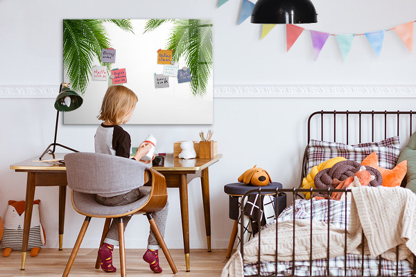 Decoratief glazen wandbord beschrijfbaar en magnetisch Fotobord met een palmmotief