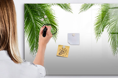 Decoratief glazen wandbord beschrijfbaar en magnetisch Fotobord met een palmmotief
