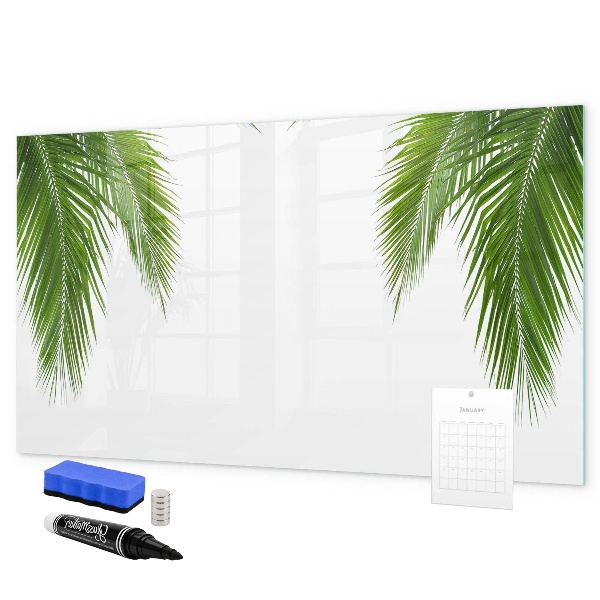 Decoratief glazen wandbord beschrijfbaar en magnetisch Fotobord met een palmmotief
