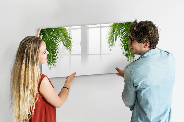 Decoratief glazen wandbord beschrijfbaar en magnetisch Fotobord met een palmmotief
