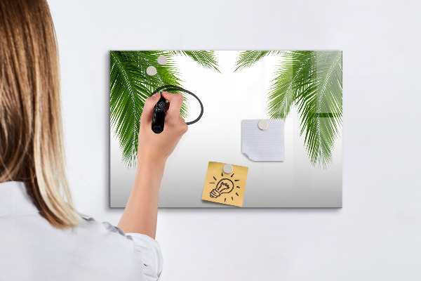 Decoratief glazen wandbord beschrijfbaar en magnetisch Fotobord met een palmmotief