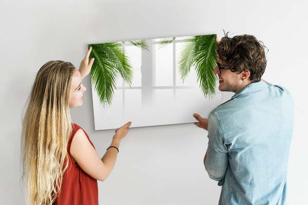 Decoratief glazen wandbord beschrijfbaar en magnetisch Fotobord met een palmmotief