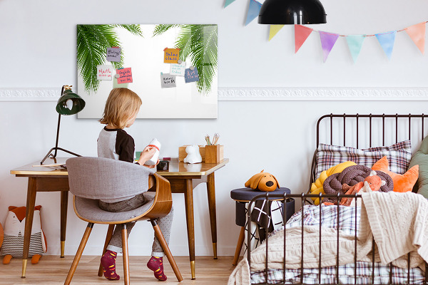 Decoratief glazen wandbord beschrijfbaar en magnetisch Fotobord met een palmmotief