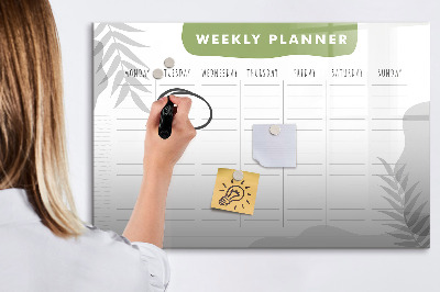 Memobord van glas met print inclusief neodymium magneten Weekplanner met ruimte voor foto's
