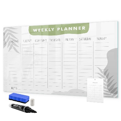 Memobord van glas met print inclusief neodymium magneten Weekplanner met ruimte voor foto's