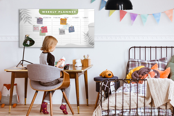 Memobord van glas met print inclusief neodymium magneten Weekplanner met ruimte voor foto's