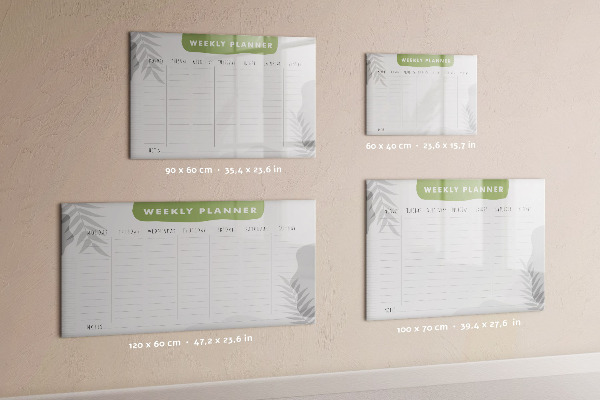 Memobord van glas met print inclusief neodymium magneten Weekplanner met ruimte voor foto's