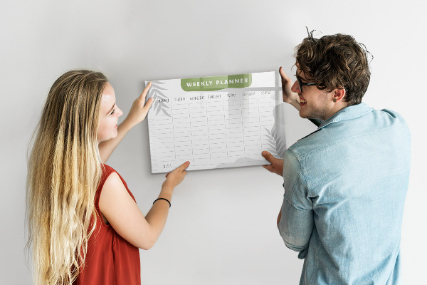 Memobord van glas met print inclusief neodymium magneten Weekplanner met ruimte voor foto's