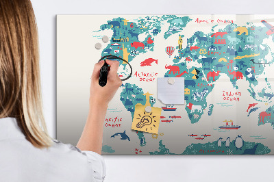 Decoratief glazen wandbord beschrijfbaar en magnetisch Interactieve wereldkaart met magneten