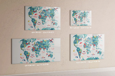 Decoratief glazen wandbord beschrijfbaar en magnetisch Interactieve wereldkaart met magneten