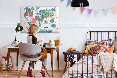 Decoratief glazen wandbord beschrijfbaar en magnetisch Interactieve wereldkaart met magneten