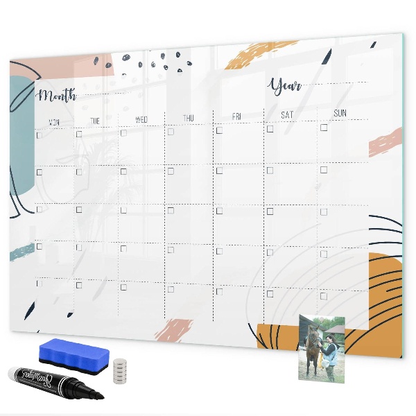 Memobord van glas met print inclusief neodymium magneten Fotoplanner met stift en gum.