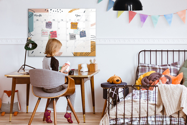 Memobord van glas met print inclusief neodymium magneten Fotoplanner met stift en gum.