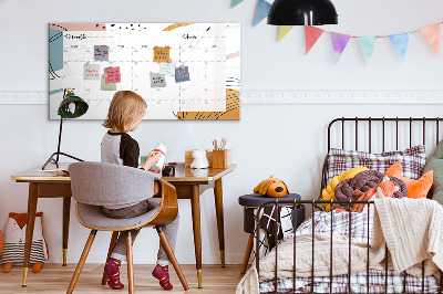 Memobord van glas met print inclusief neodymium magneten Fotoplanner met stift en gum.