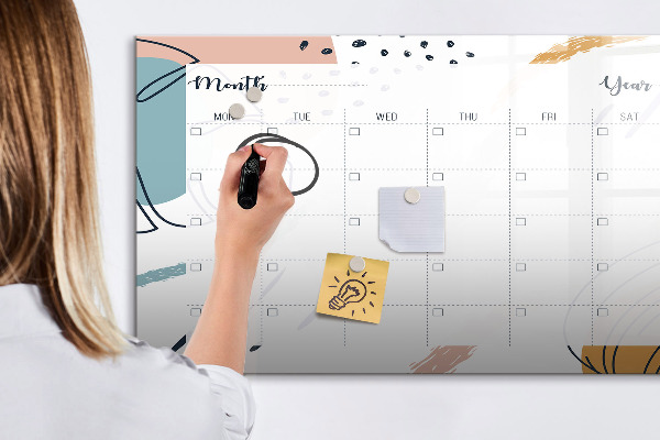 Memobord van glas met print inclusief neodymium magneten Fotoplanner met stift en gum.