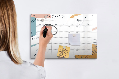 Memobord van glas met print inclusief neodymium magneten Fotoplanner met stift en gum.