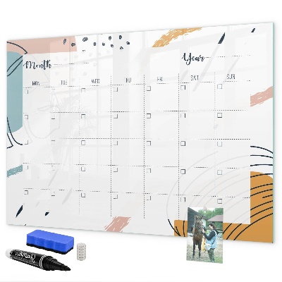 Memobord van glas met print inclusief neodymium magneten Fotoplanner met stift en gum.