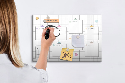 Memobord van glas met print inclusief neodymium magneten Weekplanning met ruimte voor foto's