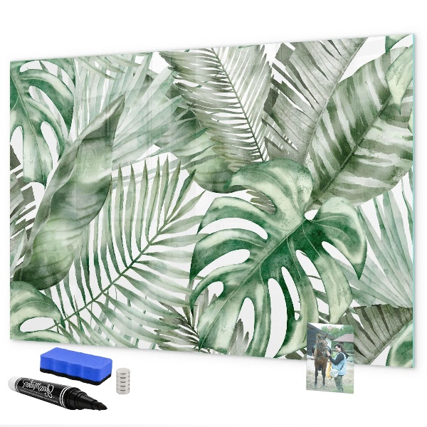 Decoratief glazen wandbord beschrijfbaar en magnetisch Groene poster met foto's en accessoires