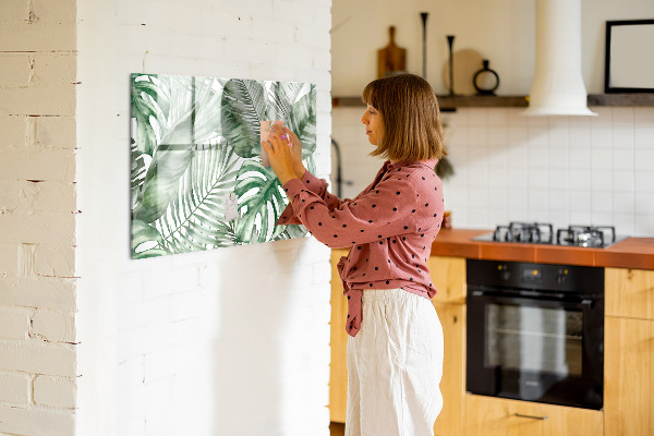 Decoratief glazen wandbord beschrijfbaar en magnetisch Groene poster met foto's en accessoires