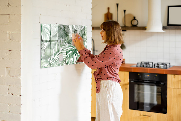 Decoratief glazen wandbord beschrijfbaar en magnetisch Groene poster met foto's en accessoires