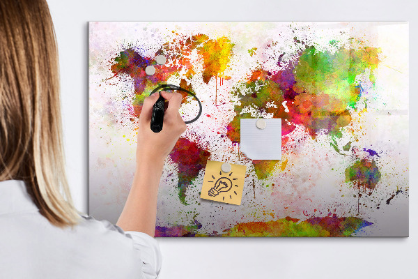Decoratief glazen wandbord beschrijfbaar en magnetisch Kleurrijke kaart met fotospots