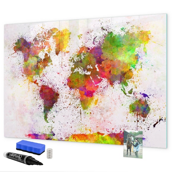 Decoratief glazen wandbord beschrijfbaar en magnetisch Kleurrijke kaart met fotospots