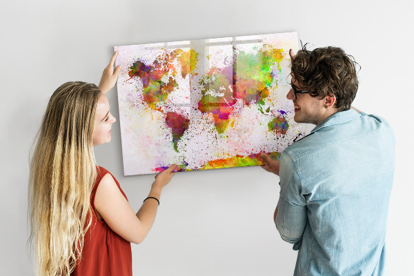 Decoratief glazen wandbord beschrijfbaar en magnetisch Kleurrijke kaart met fotospots