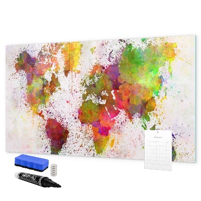 Decoratief glazen wandbord beschrijfbaar en magnetisch Kleurrijke kaart met fotospots