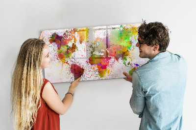 Decoratief glazen wandbord beschrijfbaar en magnetisch Kleurrijke kaart met fotospots