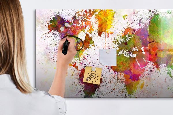 Decoratief glazen wandbord beschrijfbaar en magnetisch Kleurrijke kaart met fotospots