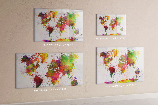 Decoratief glazen wandbord beschrijfbaar en magnetisch Kleurrijke kaart met fotospots
