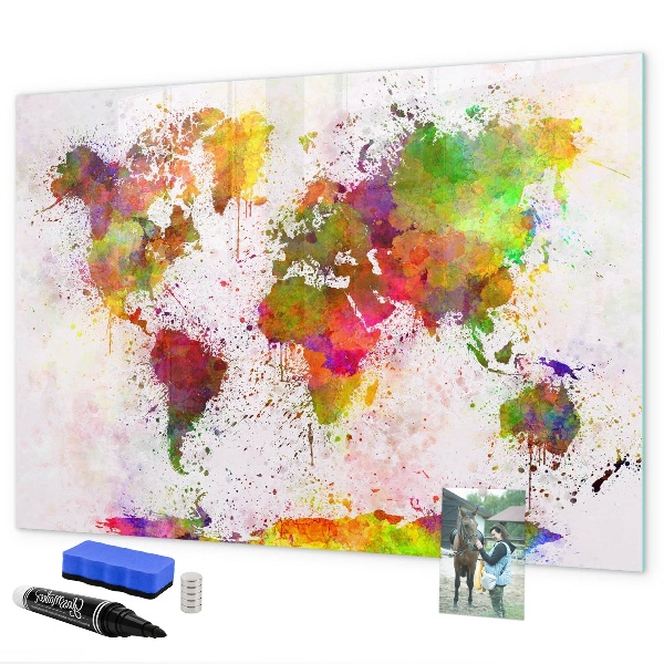 Decoratief glazen wandbord beschrijfbaar en magnetisch Kleurrijke kaart met fotospots