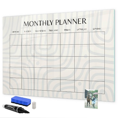 Decoratief glazen wandbord beschrijfbaar en magnetisch Maandplanner met ruimte voor foto's