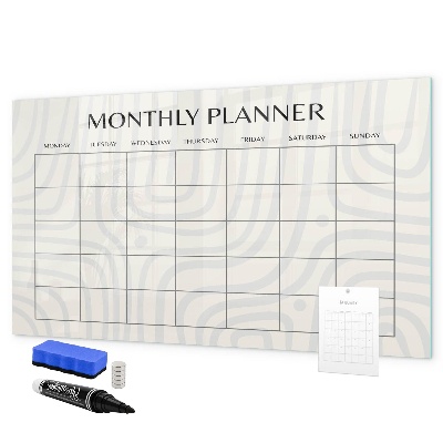 Decoratief glazen wandbord beschrijfbaar en magnetisch Maandplanner met ruimte voor foto's