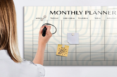 Decoratief glazen wandbord beschrijfbaar en magnetisch Maandplanner met ruimte voor foto's