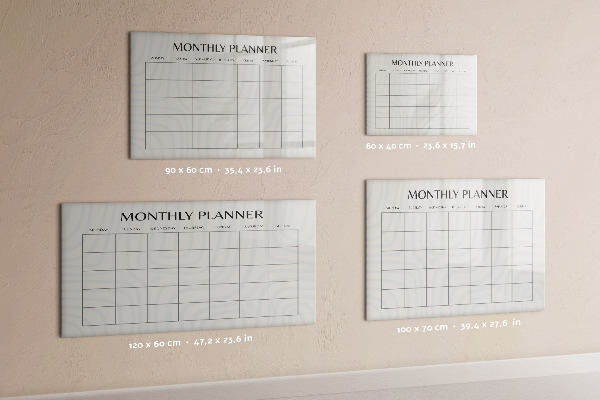 Decoratief glazen wandbord beschrijfbaar en magnetisch Maandplanner met ruimte voor foto's