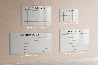 Decoratief glazen wandbord beschrijfbaar en magnetisch Maandplanner met ruimte voor foto's