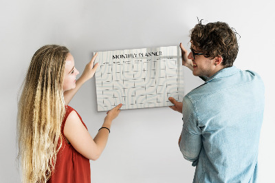 Decoratief glazen wandbord beschrijfbaar en magnetisch Maandplanner met ruimte voor foto's