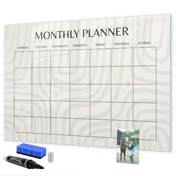 Decoratief glazen wandbord beschrijfbaar en magnetisch Maandplanner met ruimte voor foto's