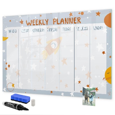 Decoratief glazen wandbord beschrijfbaar en magnetisch Weekplanner met ruimte voor foto's