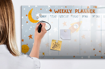 Decoratief glazen wandbord beschrijfbaar en magnetisch Weekplanner met ruimte voor foto's